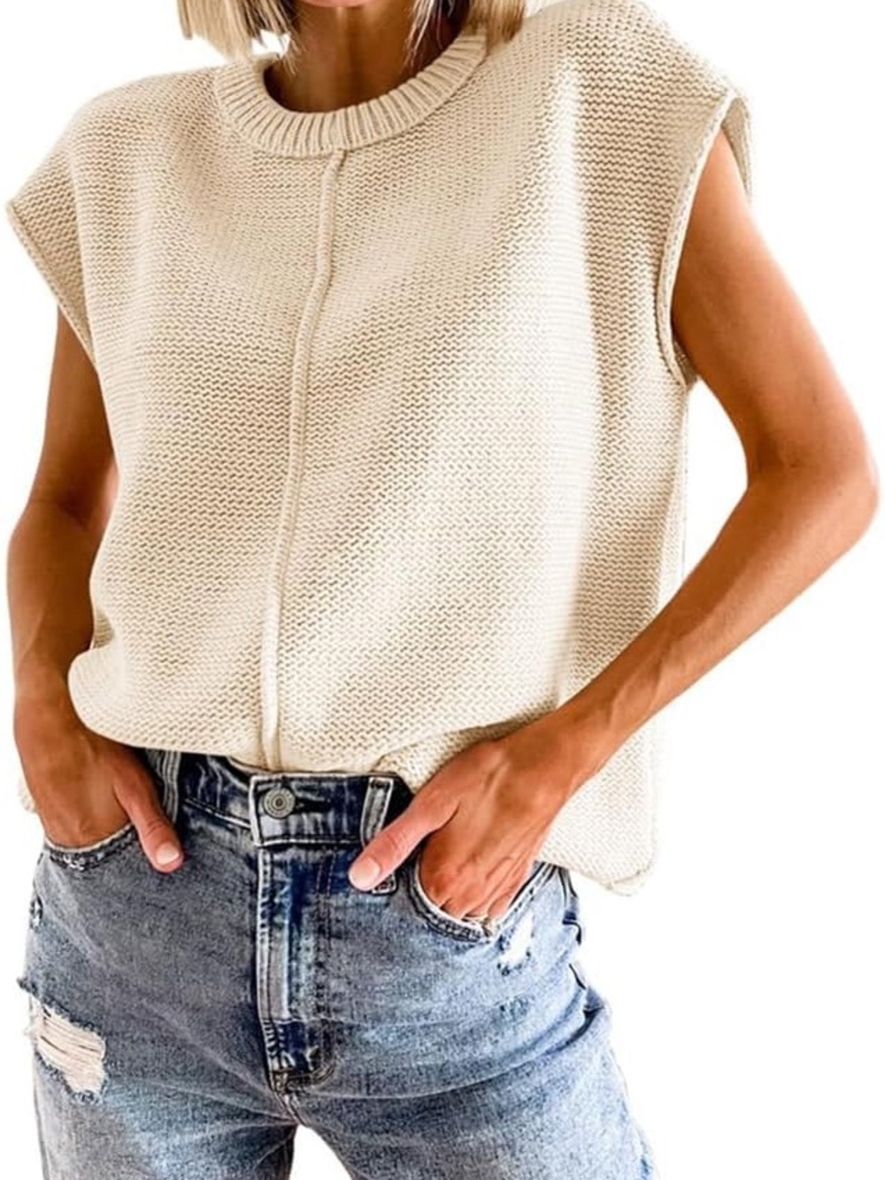 Cream Sleeveless Knit Sweater Vest